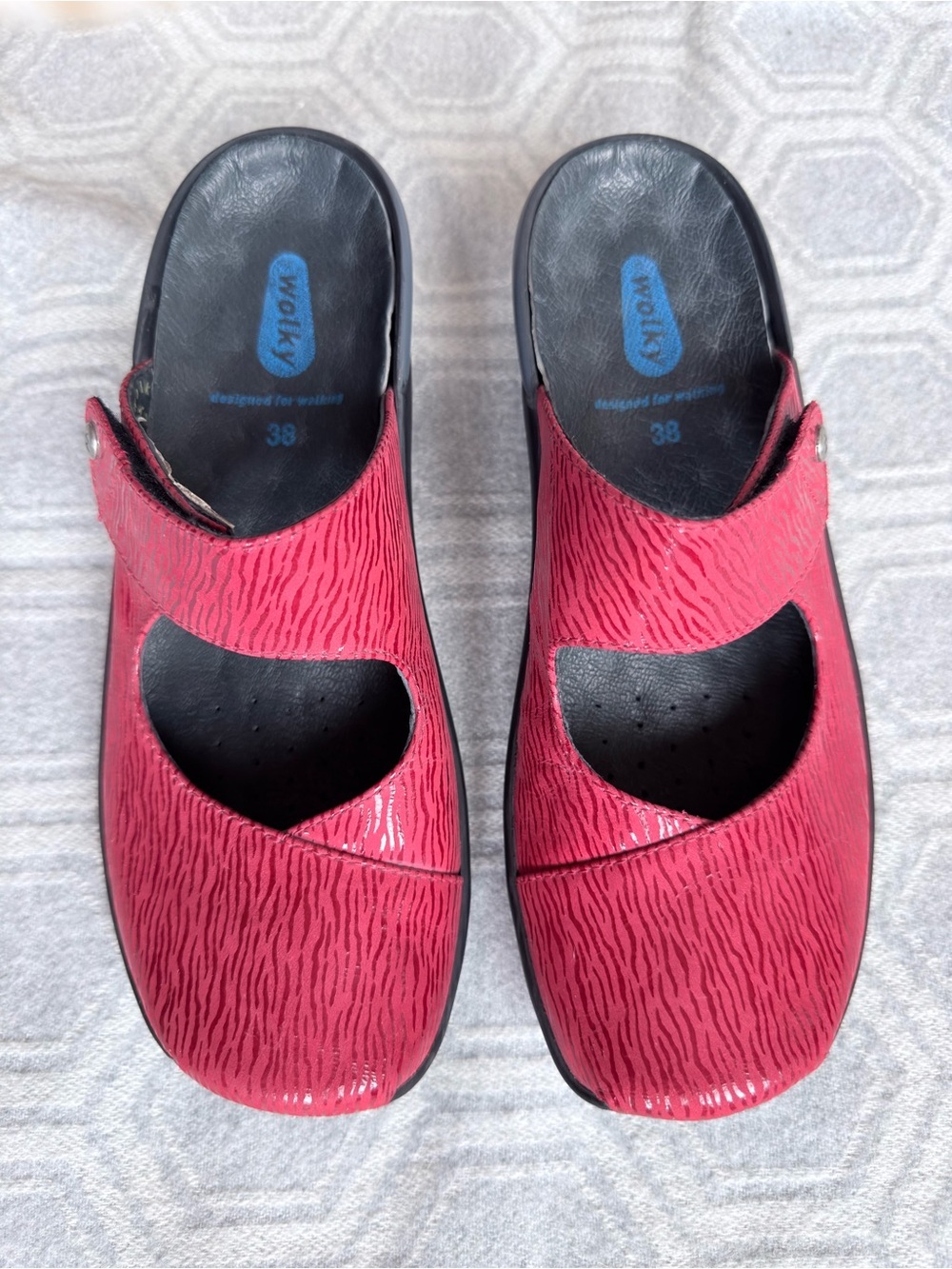 Wolky “Up” Clog Sandals 2576 Red Leather Open Back Women’s EU 38